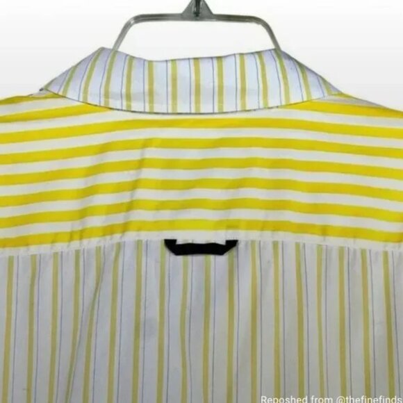 Tuckernuck The Shirt Rochelle Behrens Boyfriend Shirt L Yellow Stripe Mix Media - Picture 9 of 12